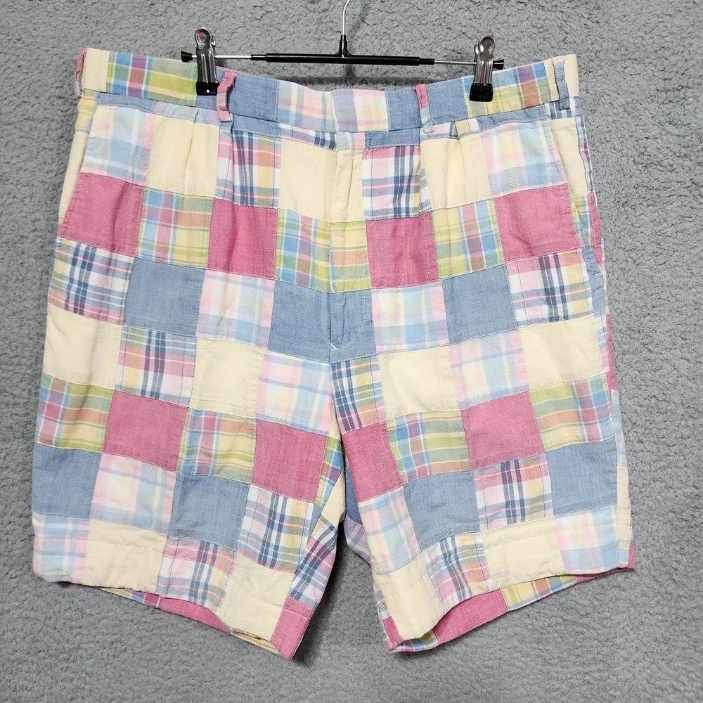 English Sports Shop Mens Shorts Size 38 Colorful Plaid‎ Pink Bermuda